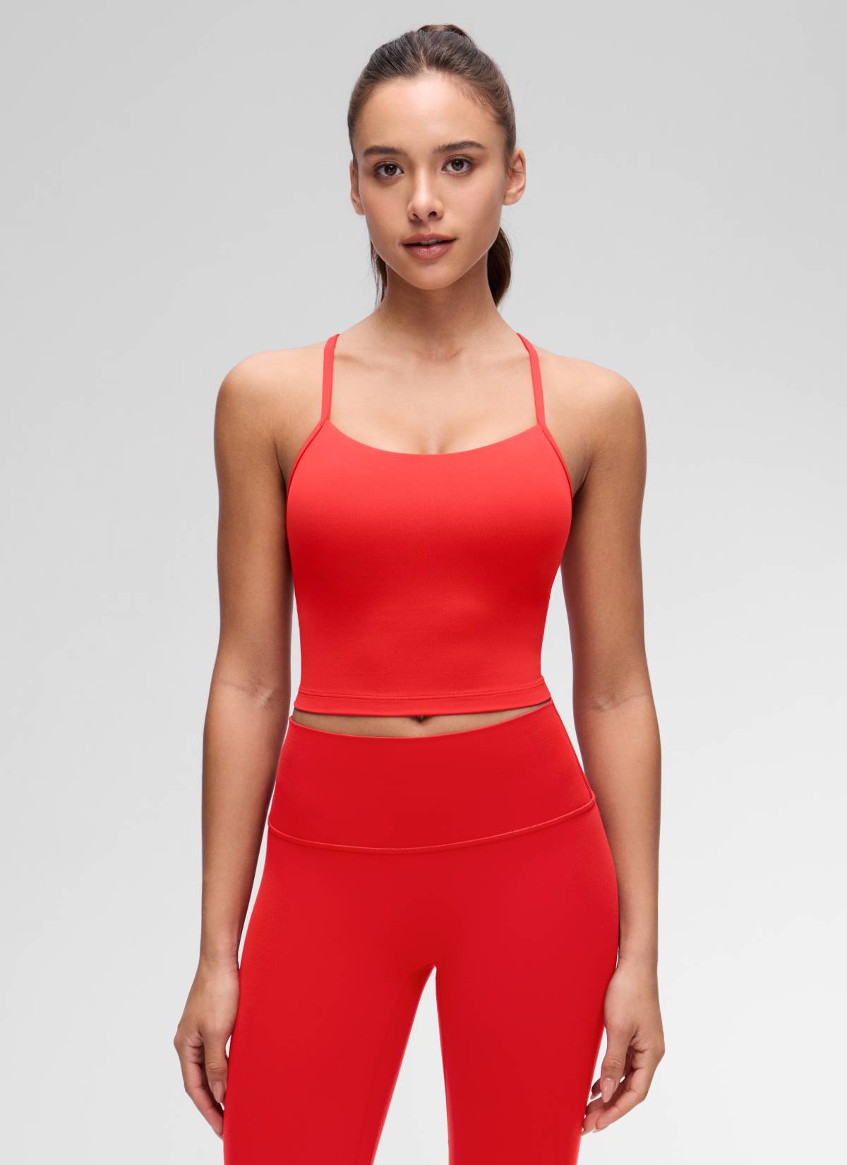 CRZ YOGA Bra Olahraga Wanita dengan Desain " Butterluxe " dan Punggung Berbentuk Y, Model Longline, Tank Top Pendek, Warna Merah Tua