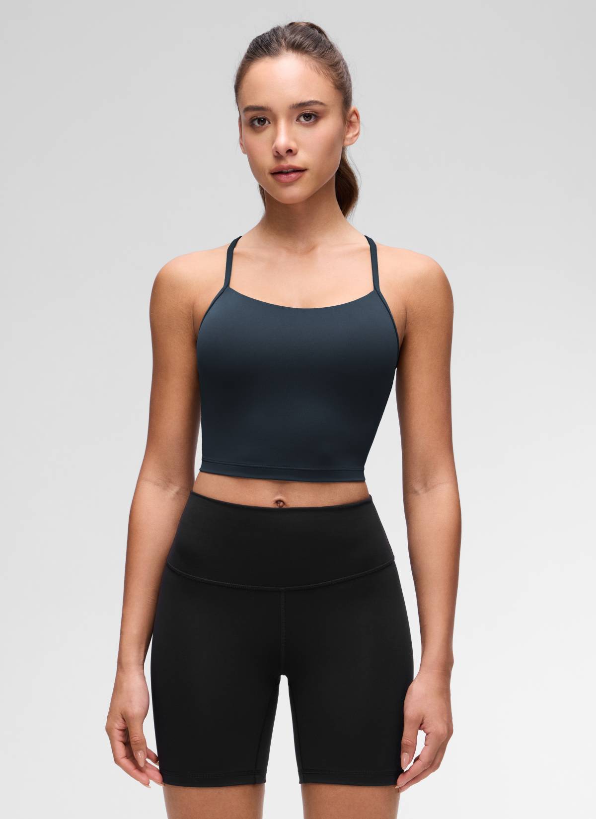 CRZ YOGA Bra Olahraga Wanita dengan Desain " Butterluxe " dan Punggung Berbentuk Y, Model Longline, Tank Top Pendek, Warna True Navy
