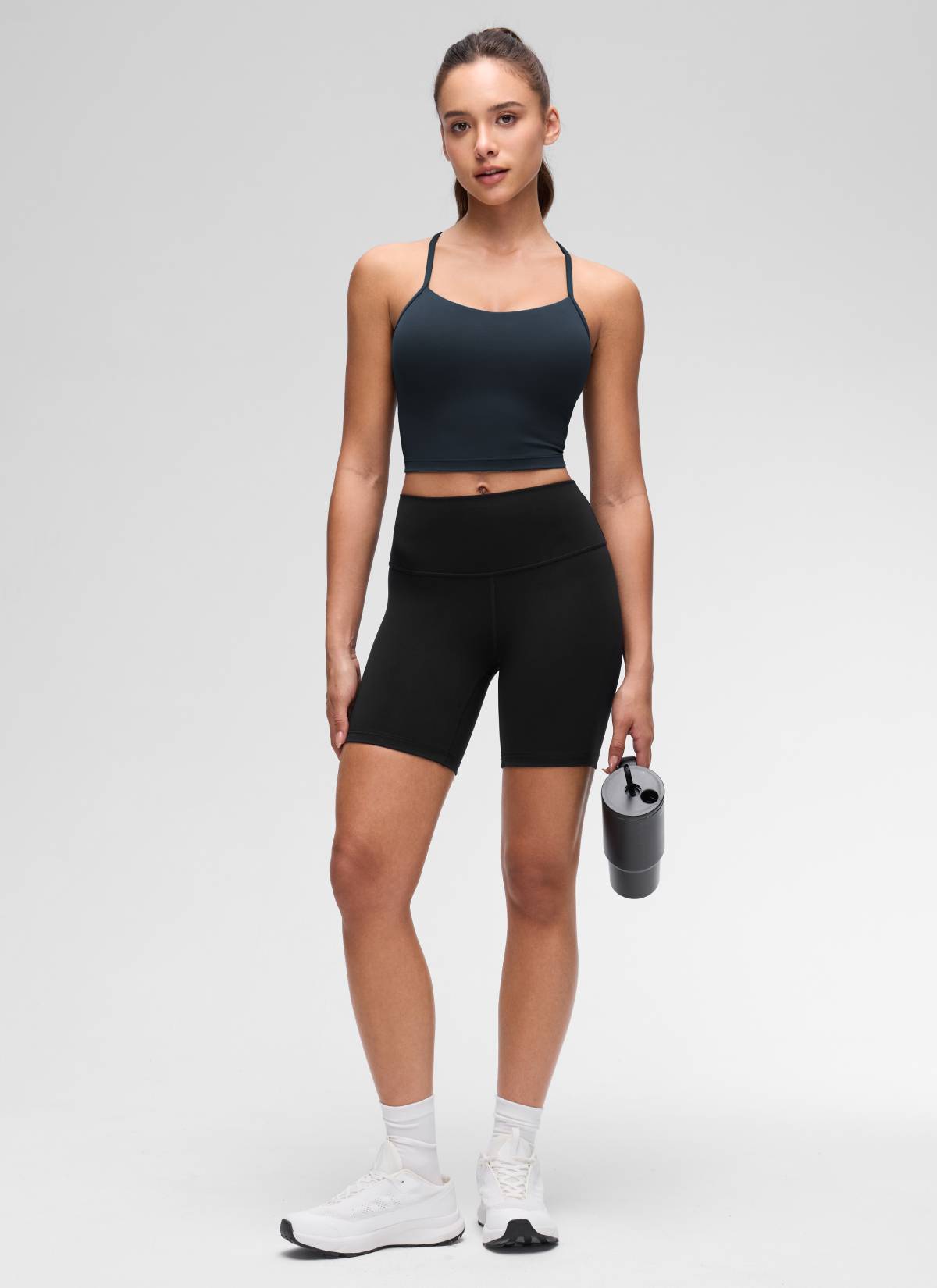 CRZ YOGA Bra Olahraga Wanita dengan Desain " Butterluxe " dan Punggung Berbentuk Y, Model Longline, Tank Top Pendek, Warna True Navy