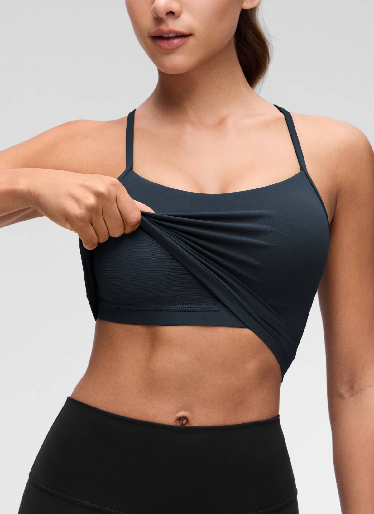 CRZ YOGA Bra Olahraga Wanita dengan Desain " Butterluxe " dan Punggung Berbentuk Y, Model Longline, Tank Top Pendek, Warna True Navy