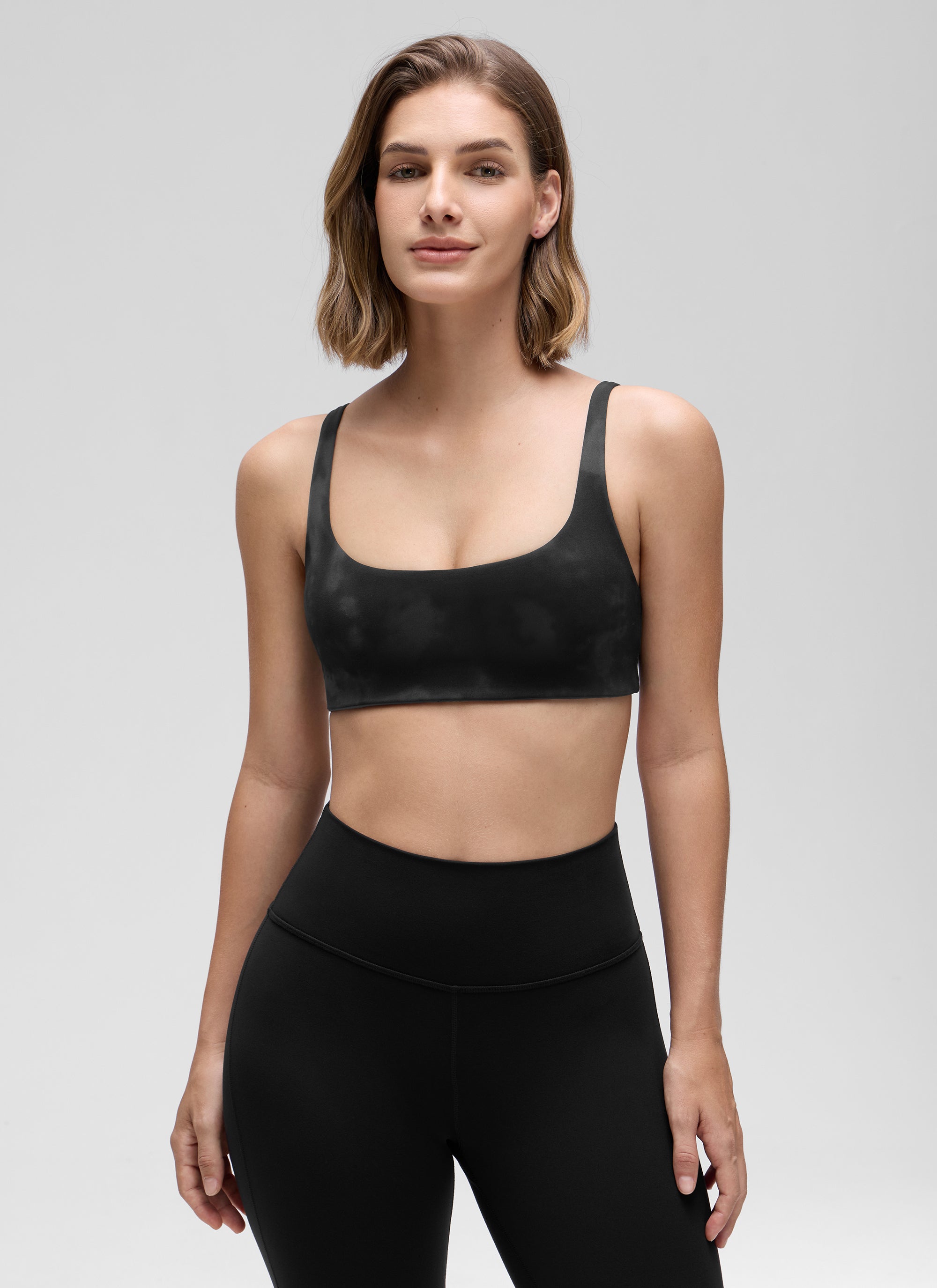 CRZ YOGA Women Butterluxe Square Neck Cami Padded Mini Bra Black Tie Dye Flowers