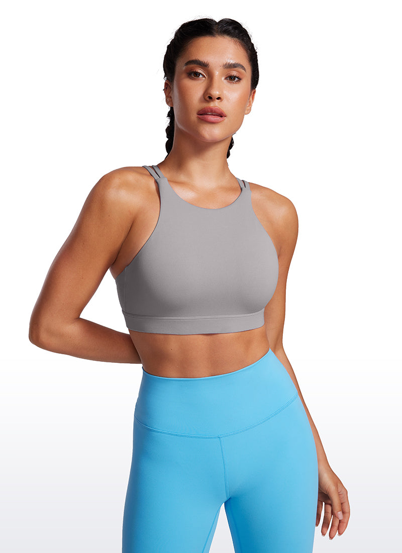 CRZ YOGA Bra Olahraga Longline Butterluxe Wanita Punggung Silang Abu-abu