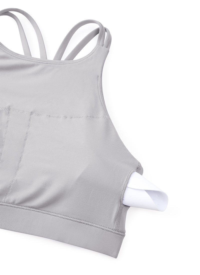 CRZ YOGA Bra Olahraga Longline Butterluxe Wanita Punggung Silang Abu-abu