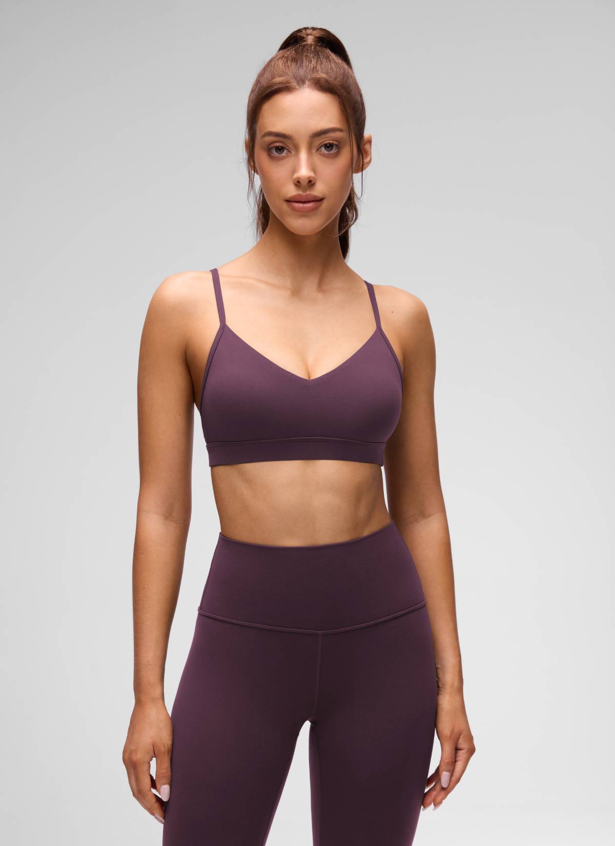 CRZ YOGA Butterluxe Bra Olahraga Yoga Berbusa untuk Wanita dengan Leher V, Warna Ungu Anggur dan Ungu Thistle
