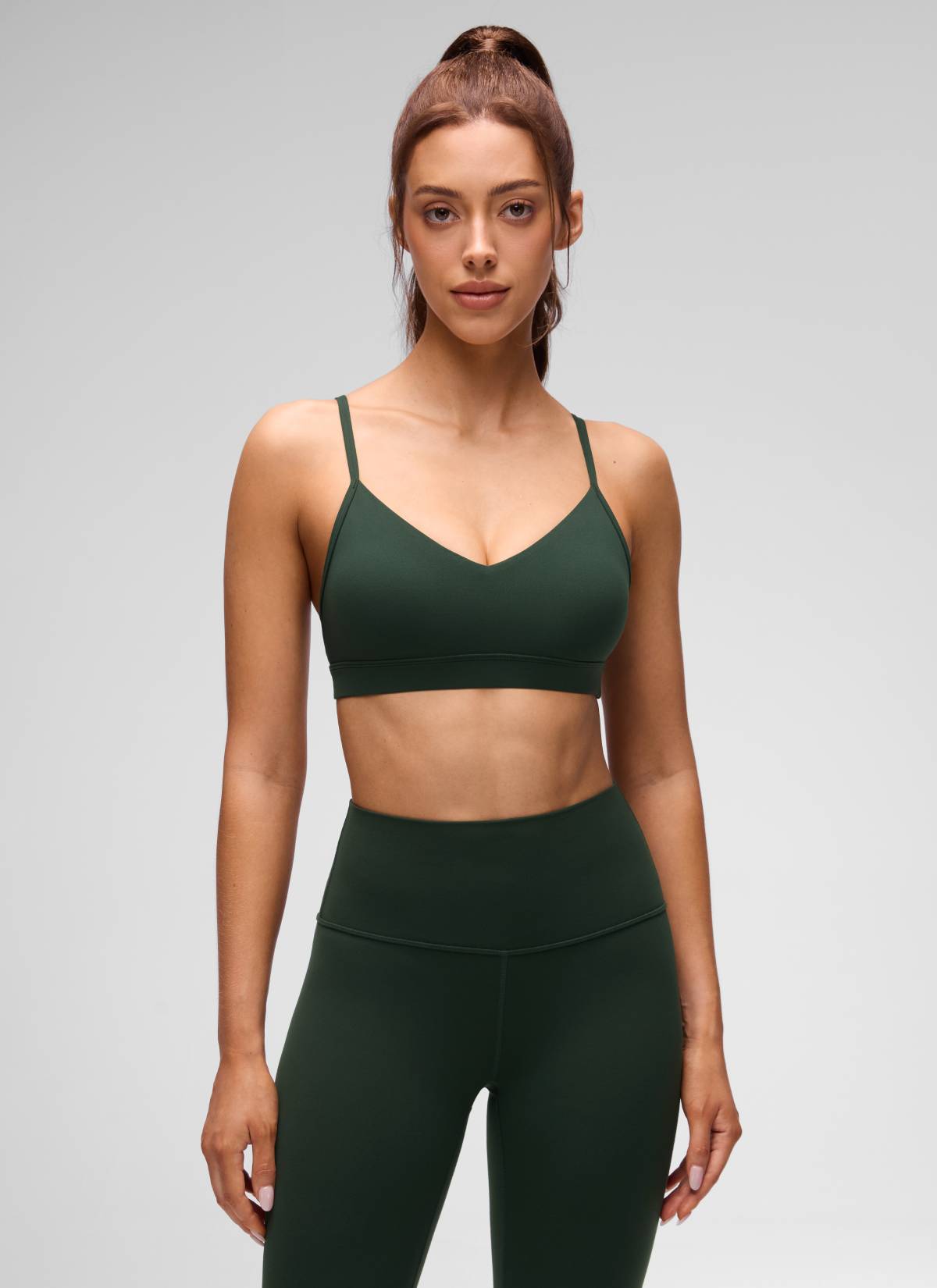 CRZ YOGA Butterluxe Bra Olahraga Yoga Berbusa dengan Leher V untuk Wanita, Model Camisole, Warna Legend Green