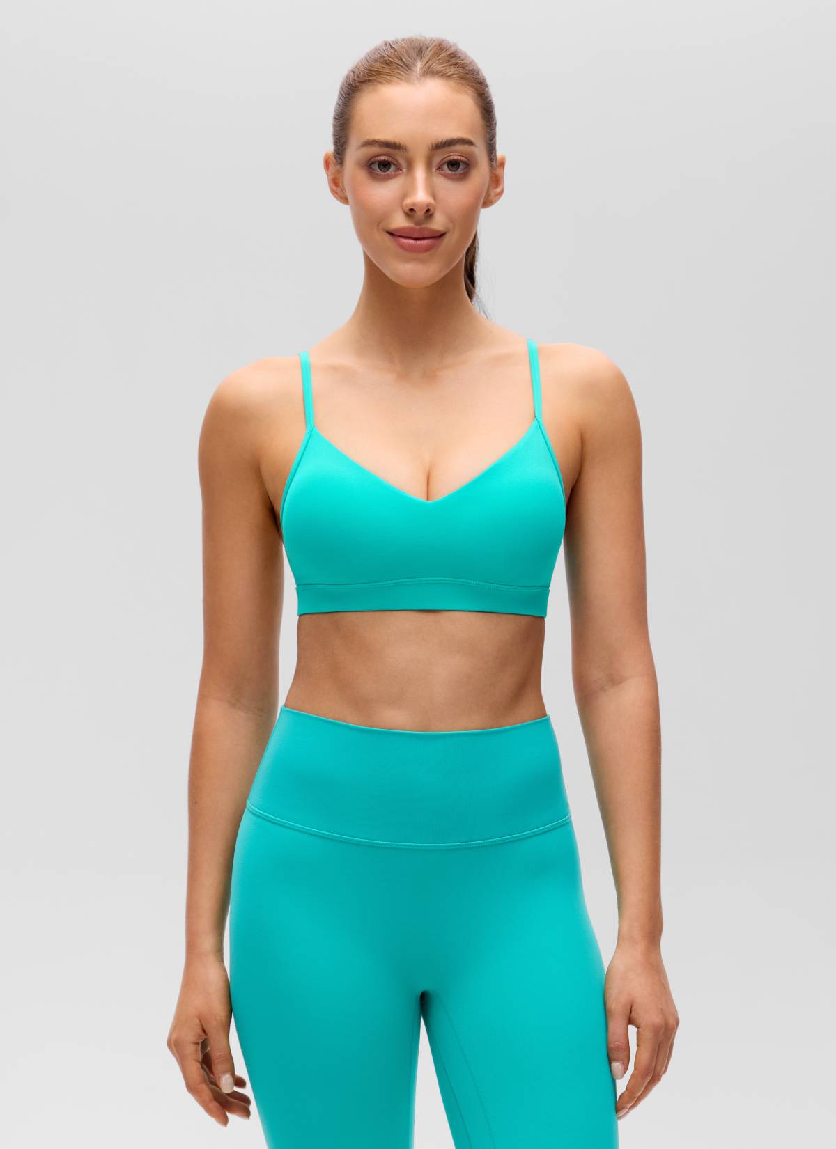 CRZ YOGA Butterluxe Bra Olahraga Yoga Berbusa untuk Wanita dengan Leher V dan Model Camisole, Motif Tropis Warna Teal