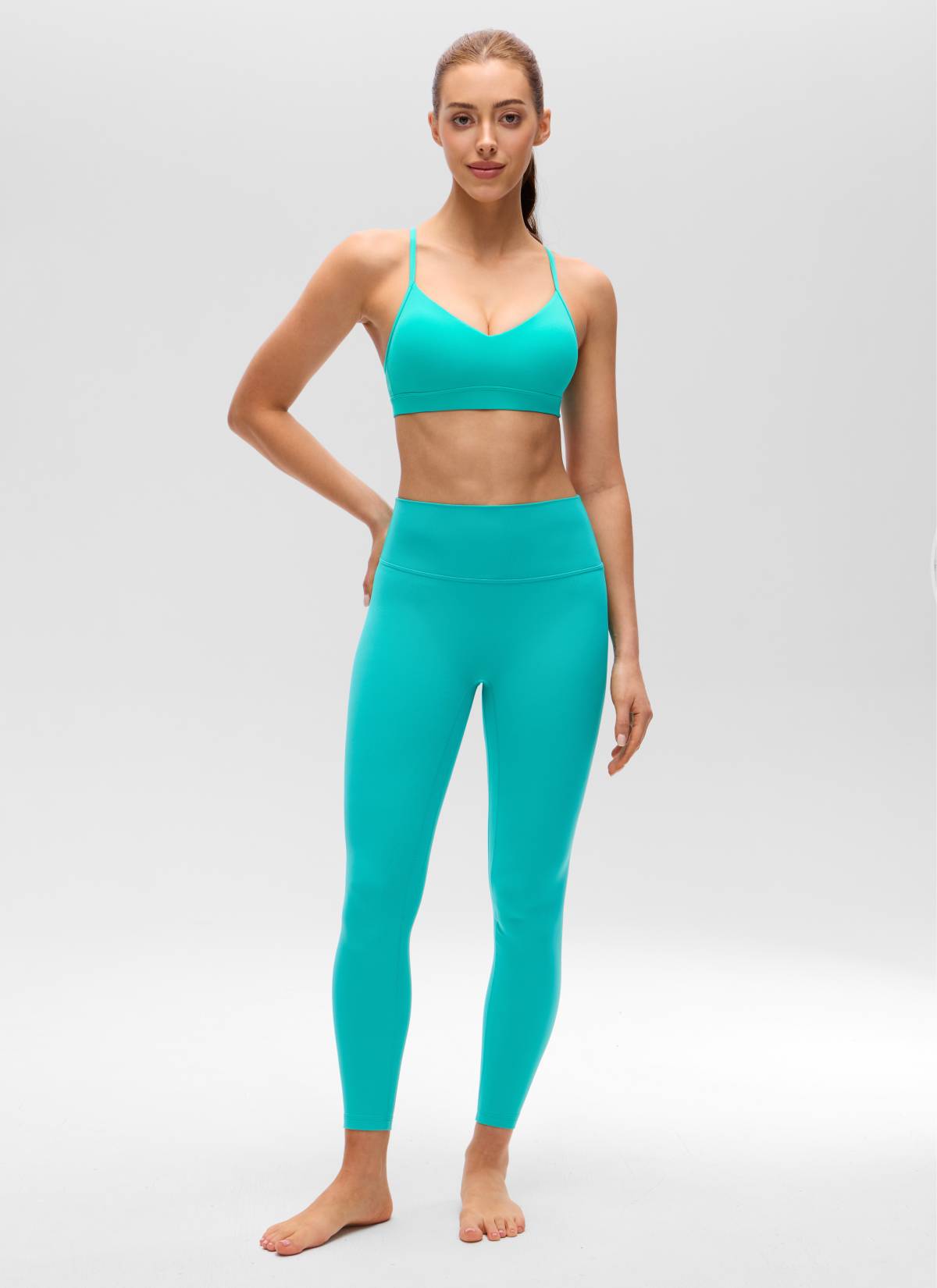 CRZ YOGA Butterluxe Bra Olahraga Yoga Berbusa untuk Wanita dengan Leher V dan Model Camisole, Motif Tropis Warna Teal