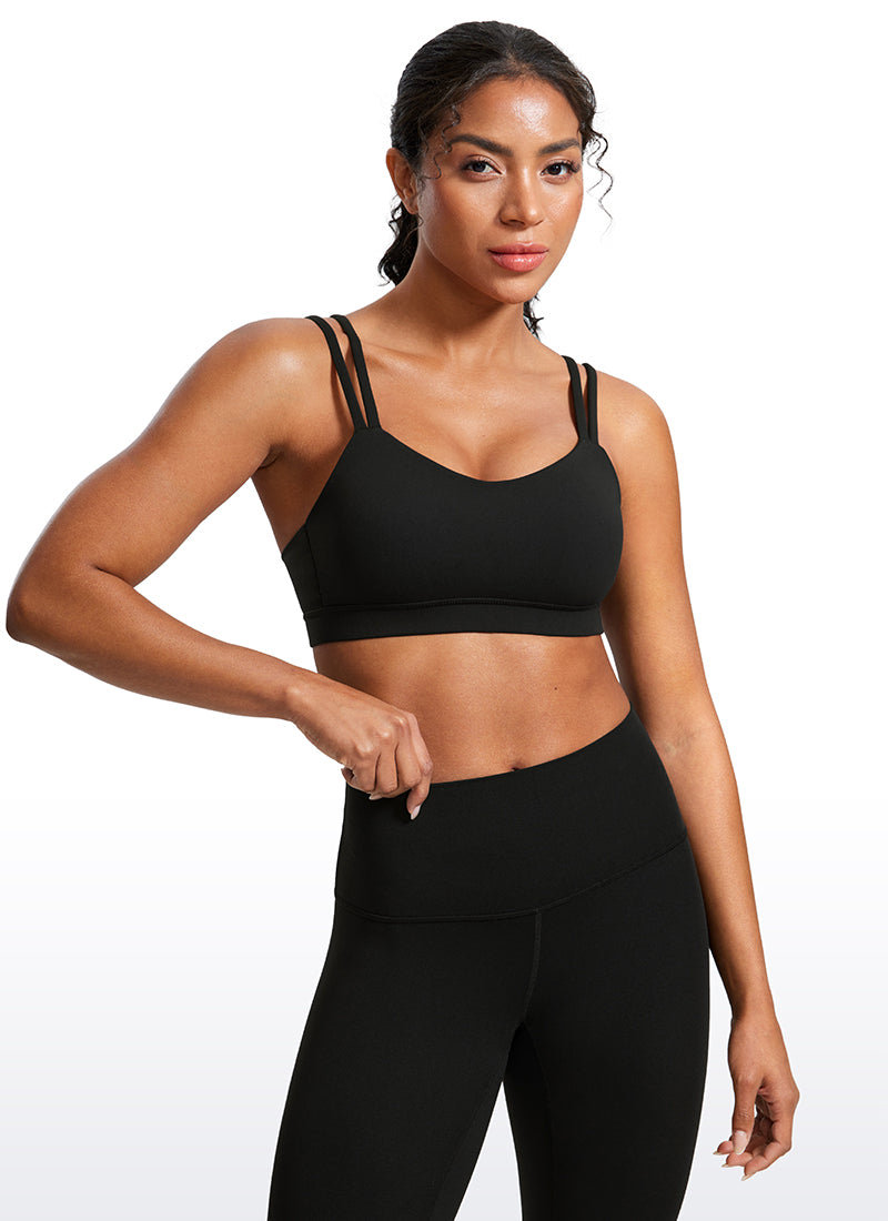 CRZ YOGA Bra Yoga Wanita dengan Cup Berbentuk Khusus, Model " Butterluxe " dengan Tali, Leher V, Warna Hitam