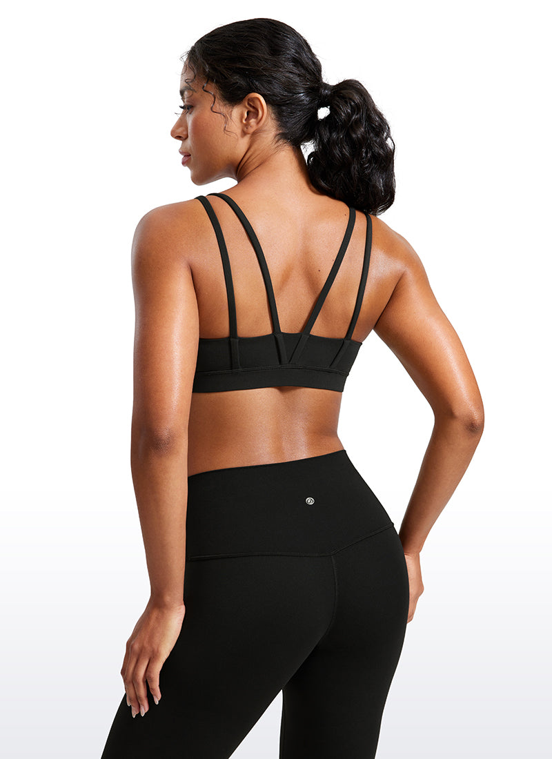 CRZ YOGA Bra Yoga Wanita dengan Cup Berbentuk Khusus, Model " Butterluxe " dengan Tali, Leher V, Warna Hitam
