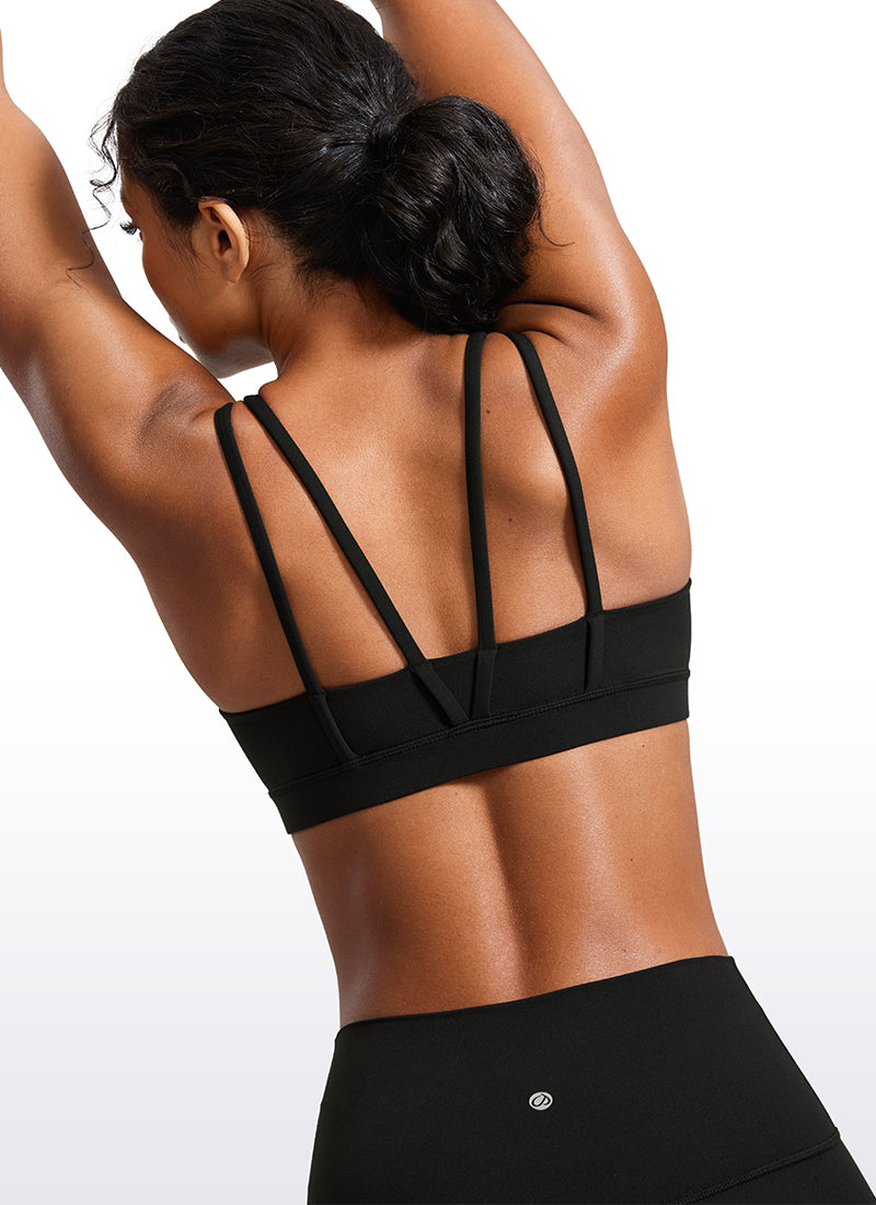 CRZ YOGA Bra Yoga Wanita dengan Cup Berbentuk Khusus, Model " Butterluxe " dengan Tali, Leher V, Warna Hitam