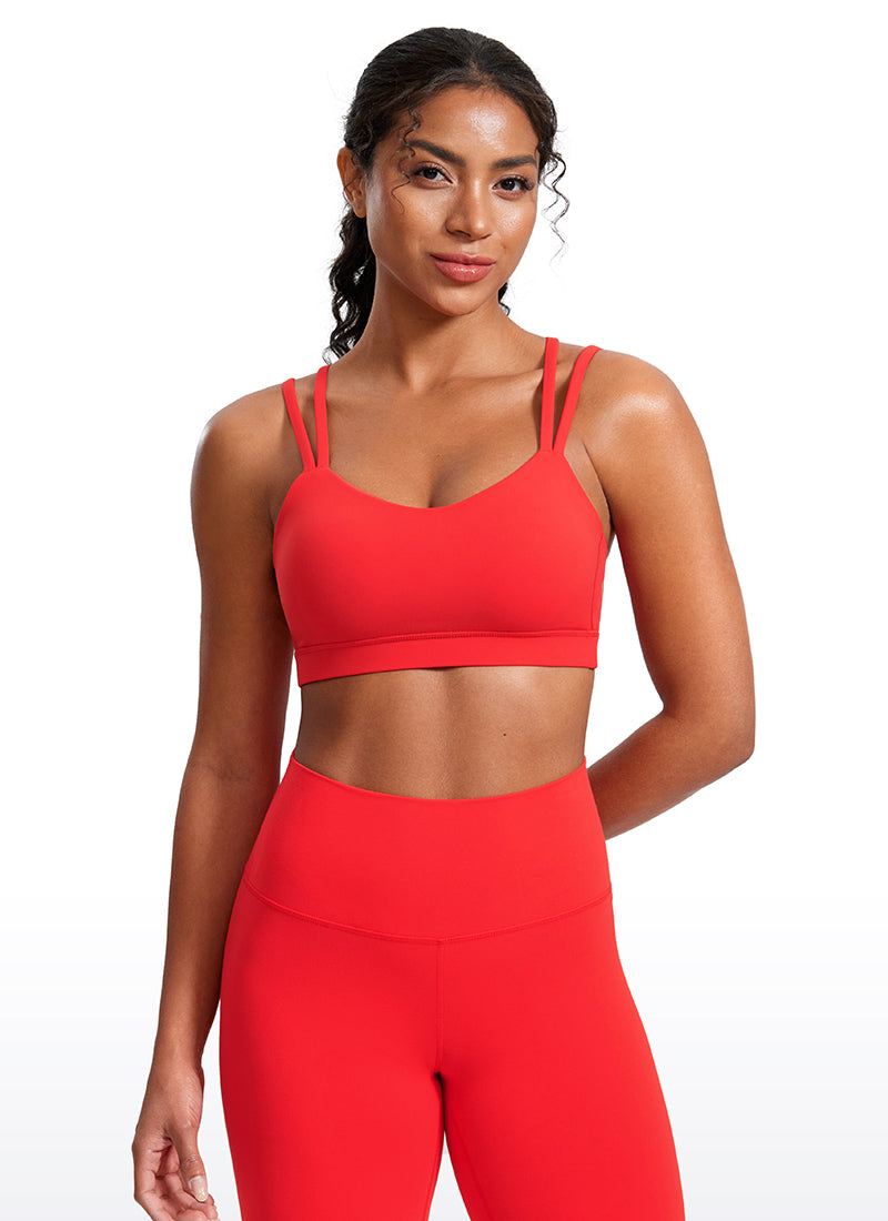 CRZ YOGA Bra Yoga Wanita dengan Cup Berbentuk Khusus, Model " Butterluxe " dengan Tali, Leher V, Warna Merah Tua