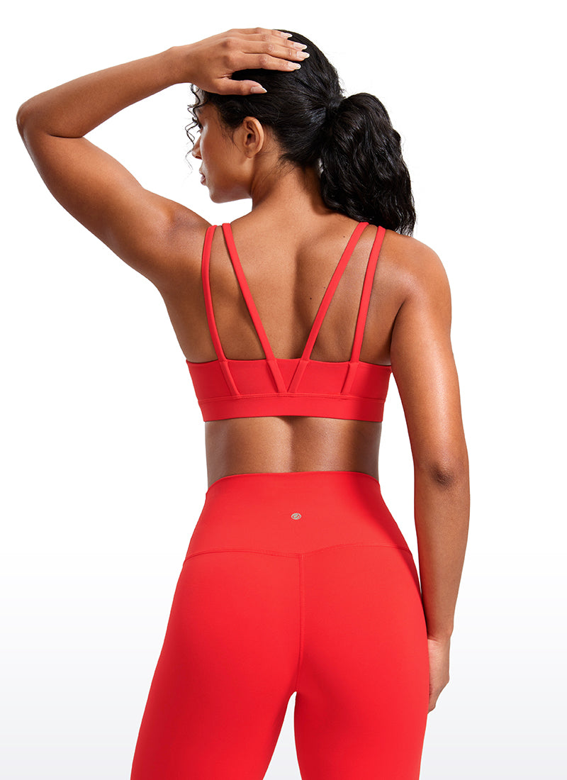 CRZ YOGA Bra Yoga Wanita dengan Cup Berbentuk Khusus, Model " Butterluxe " dengan Tali, Leher V, Warna Merah Tua