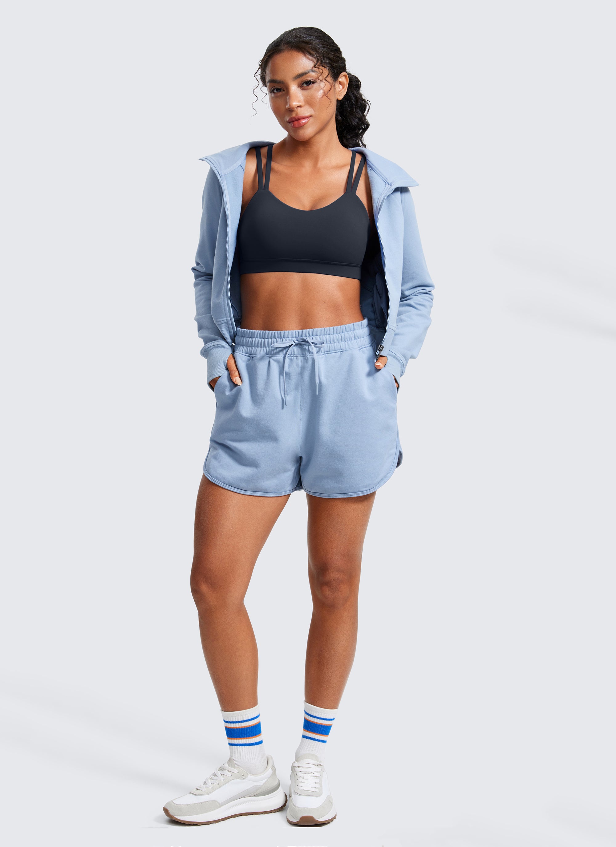 CRZ YOGA Bra Yoga Wanita dengan Cup Berbentuk Butterluxe , Tali-tali, Leher V, Warna True Navy