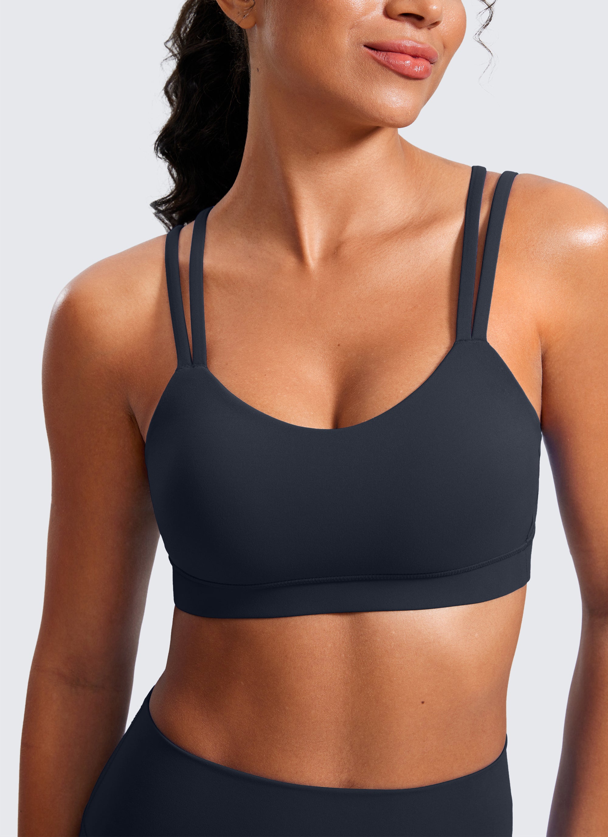 CRZ YOGA Bra Yoga Wanita dengan Cup Berbentuk Butterluxe , Tali-tali, Leher V, Warna True Navy