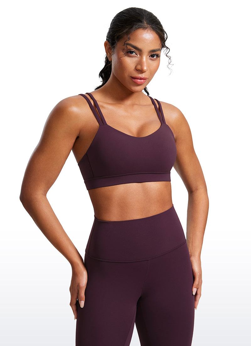 CRZ YOGA Bra Yoga Wanita dengan Cup Berbentuk Khusus, Model " Butterluxe " dengan Tali, Leher V, Warna Ungu Tua