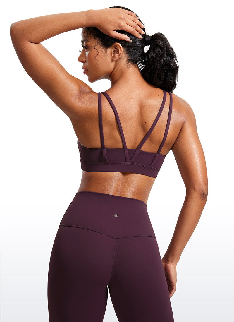 CRZ YOGA Bra Yoga Wanita dengan Cup Berbentuk Khusus, Model " Butterluxe " dengan Tali, Leher V, Warna Ungu Tua