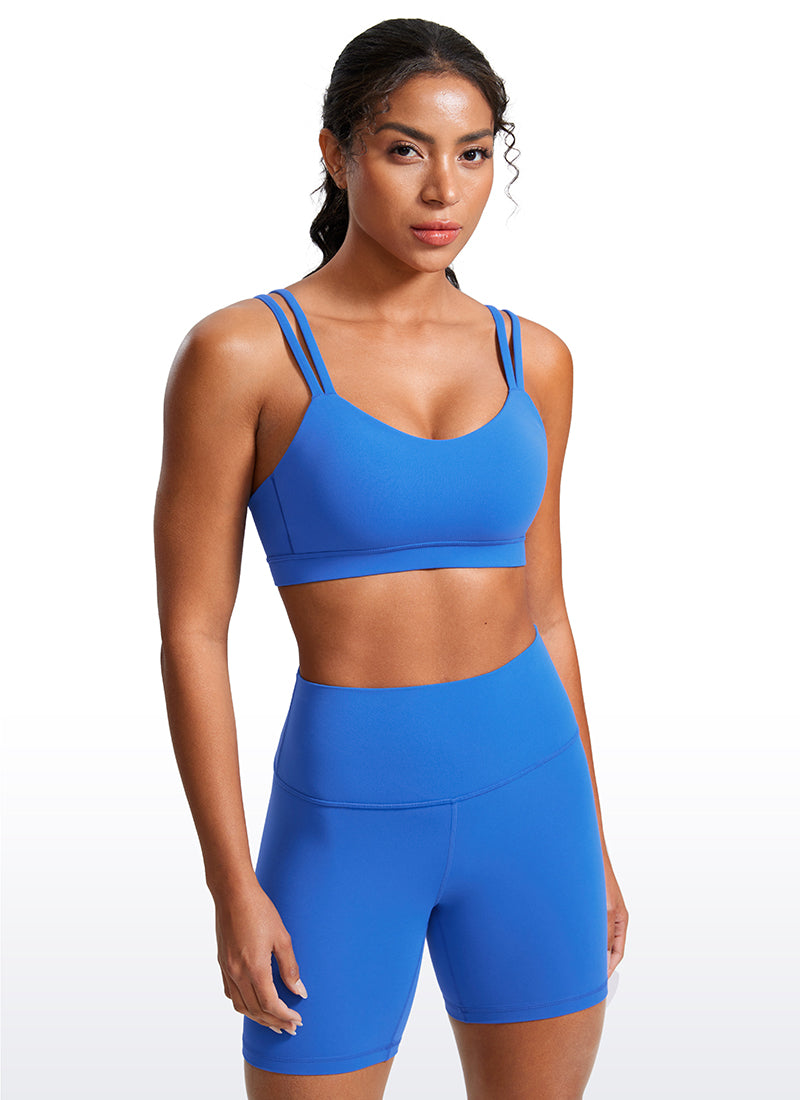 CRZ YOGA Bra Yoga Wanita dengan Cup Berbentuk Khusus, Model " Butterluxe " dengan Tali, Leher V, Warna Biru Berkilau