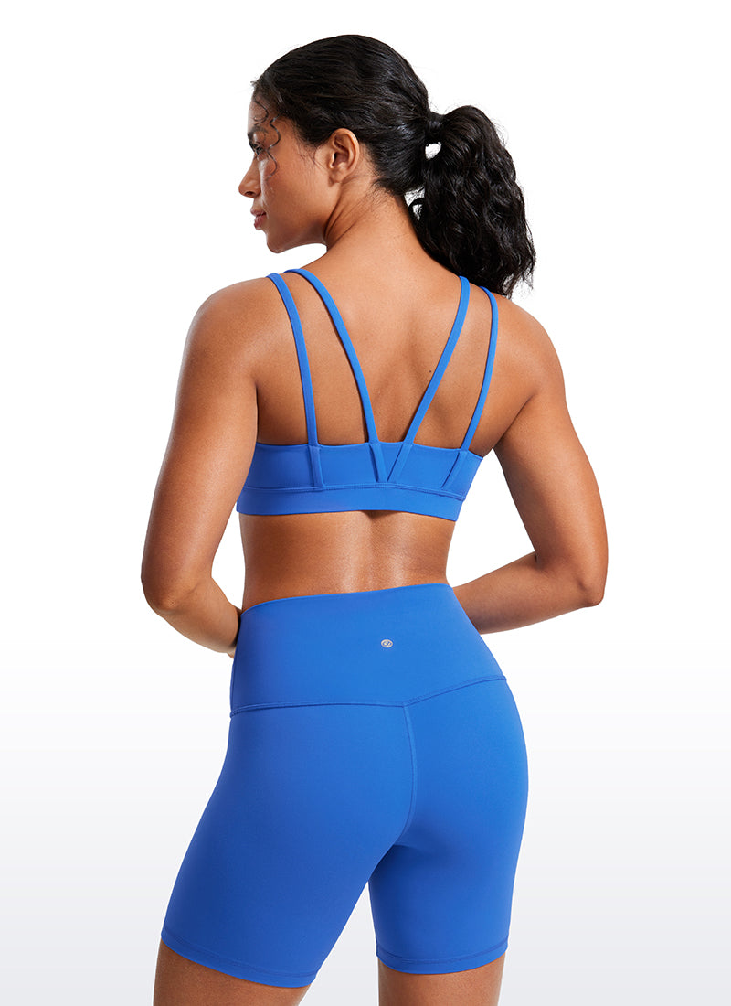 CRZ YOGA Bra Yoga Wanita dengan Cup Berbentuk Khusus, Model " Butterluxe " dengan Tali, Leher V, Warna Biru Berkilau
