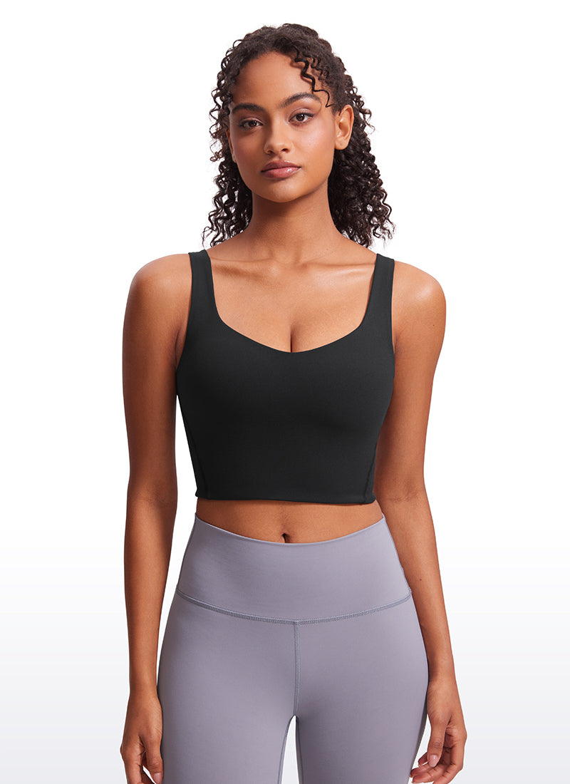 CRZ YOGA Bra Yoga Wanita dengan Cup Terbentuk, Model Long Butterluxe , Leher V, Warna Hitam