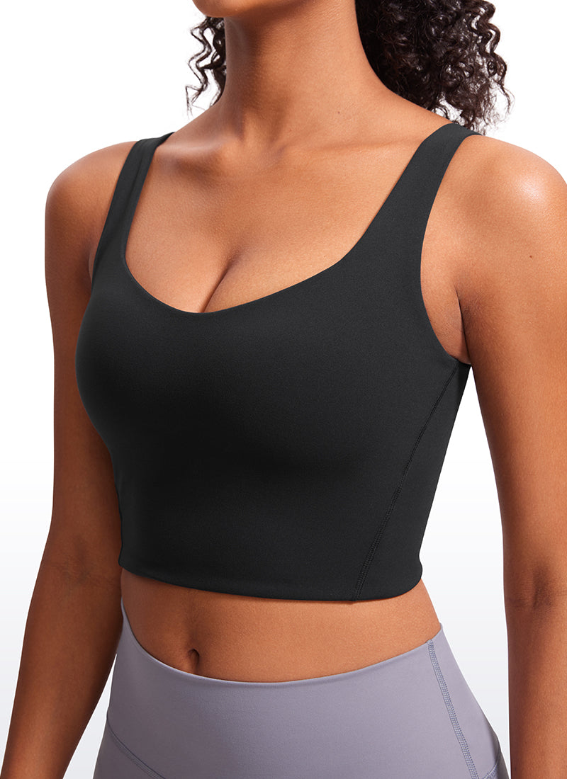 CRZ YOGA Bra Yoga Wanita dengan Cup Terbentuk, Model Long Butterluxe , Leher V, Warna Hitam