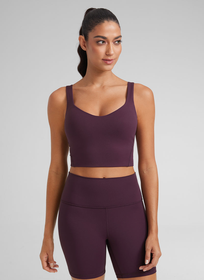 CRZ YOGA Bra Yoga Wanita dengan Cup Berbentuk Khusus, Model Long Butterluxe , Leher V, Warna Ungu Tua