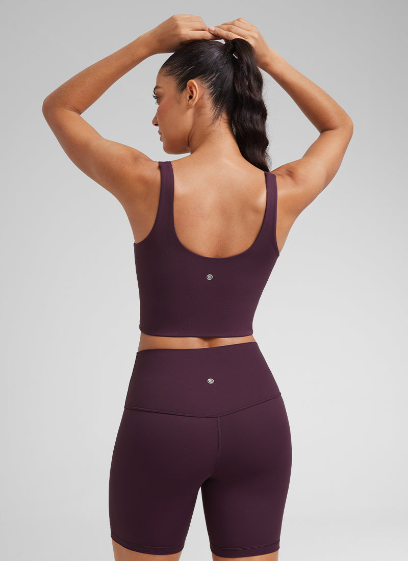 CRZ YOGA Bra Yoga Wanita dengan Cup Berbentuk Khusus, Model Long Butterluxe , Leher V, Warna Ungu Tua