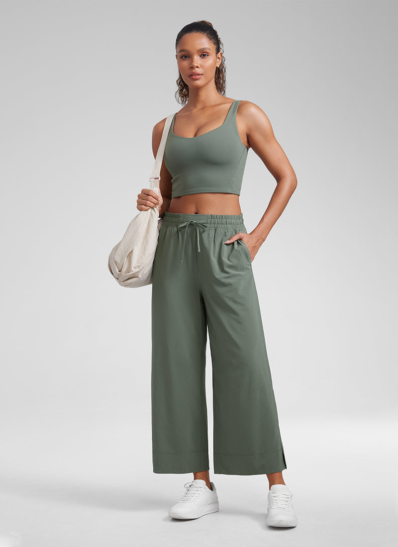 CRZ YOGA Bra Longline Wanita dengan Cup Berbentuk Khusus untuk Yoga, Model " Butterluxe ", Leher V, Warna Abu-abu Sage