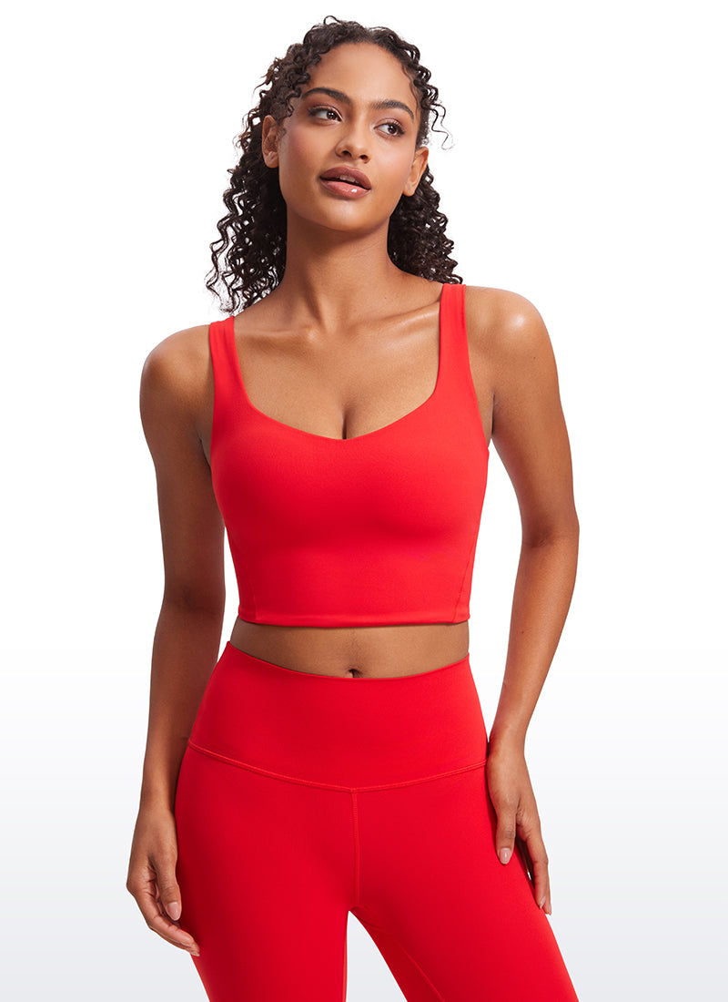 CRZ YOGA Bra Yoga Wanita dengan Cup Berbentuk Khusus dan Desain Longl Butterluxe , Leher V, Warna Merah Tua