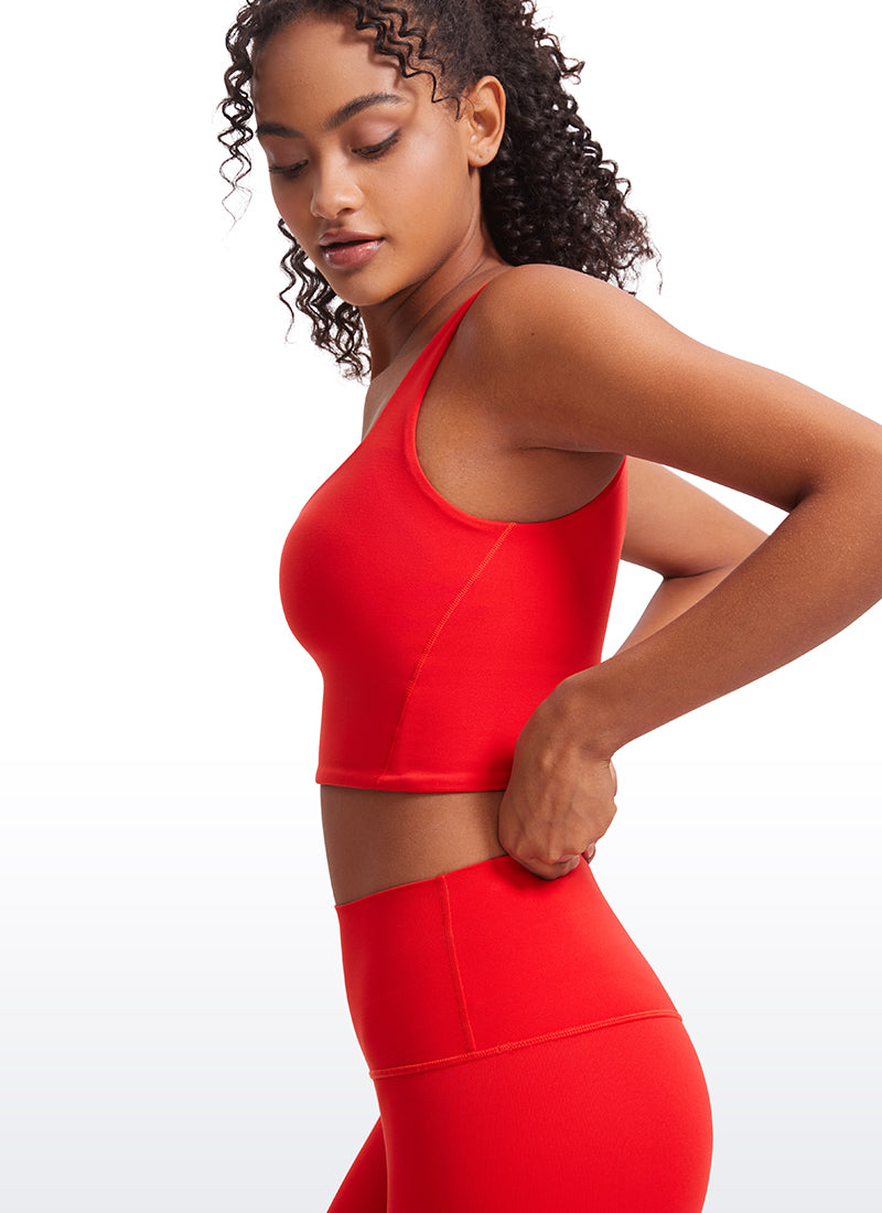 CRZ YOGA Bra Yoga Wanita dengan Cup Berbentuk Khusus dan Desain Longl Butterluxe , Leher V, Warna Merah Tua