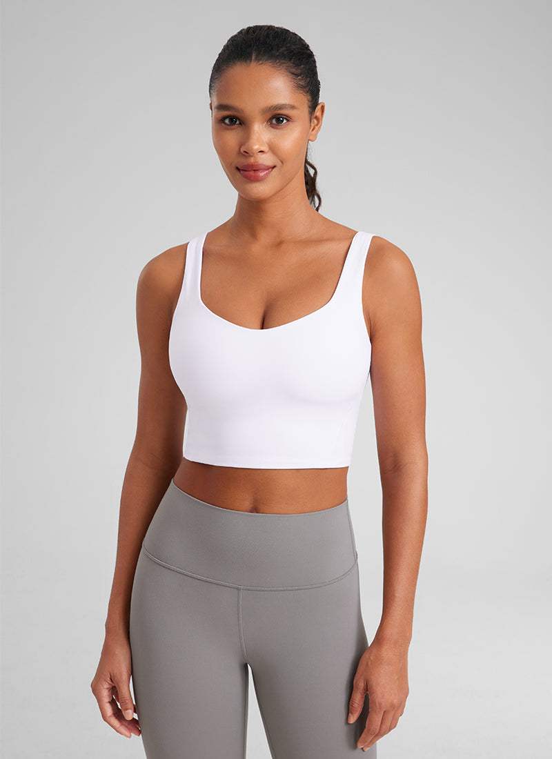 CRZ YOGA Bra Yoga Panjang Butterluxe Wanita Cup Cetak Leher V Warna Putih