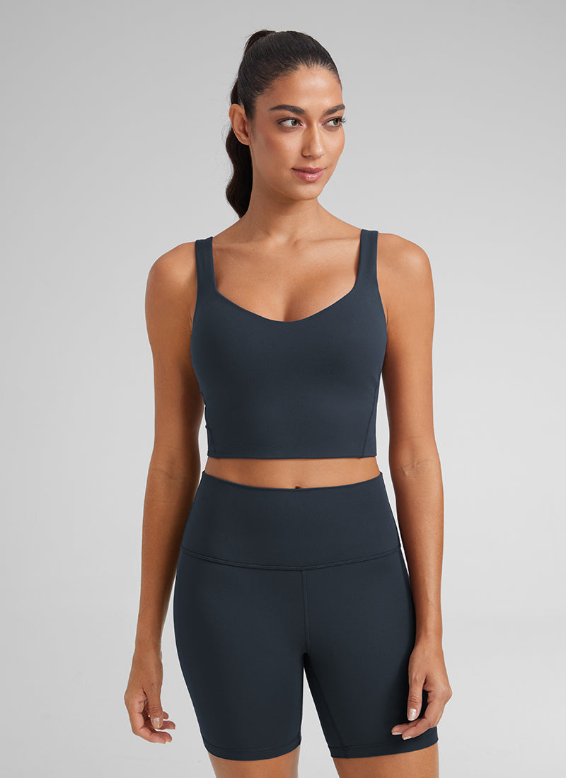 CRZ YOGA Bra Yoga Wanita dengan Cup Berbentuk Khusus, Model Long Butterluxe , Leher V, Warna True Navy
