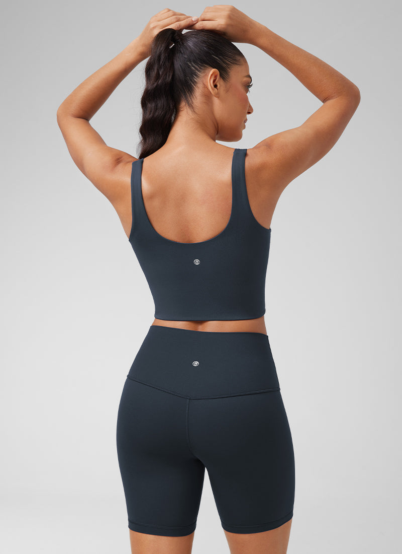 CRZ YOGA Bra Yoga Wanita dengan Cup Berbentuk Khusus, Model Long Butterluxe , Leher V, Warna True Navy