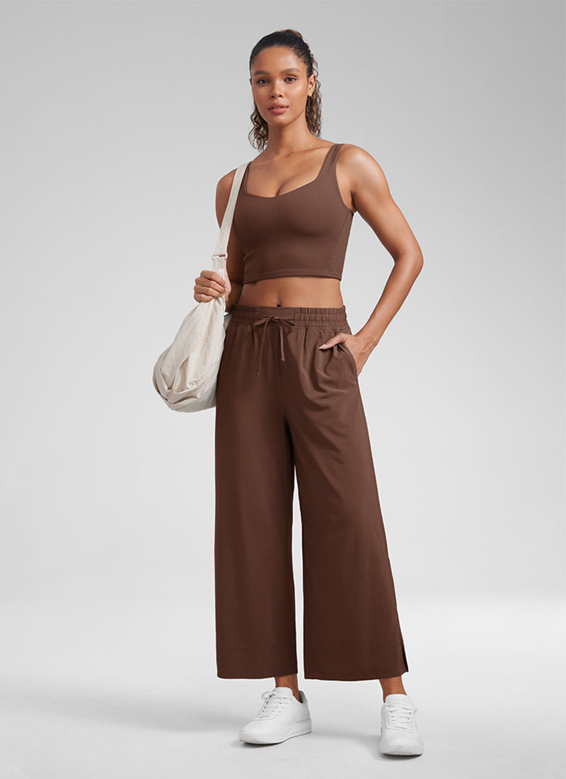CRZ YOGA Bra Longline dengan Cup Berbentuk Khusus untuk Yoga Wanita, Model " Butterluxe ", Leher V, Warna Cokelat Kopi