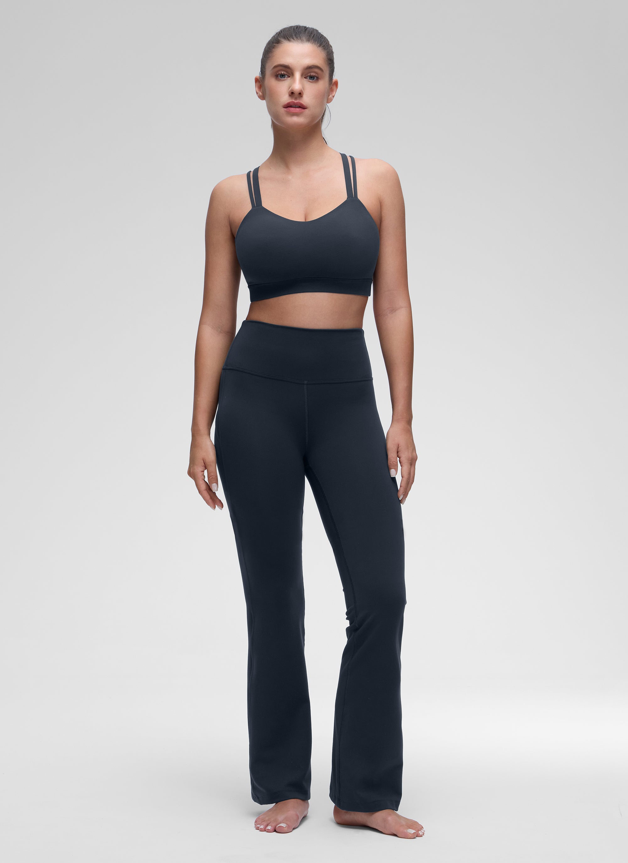 CRZ YOGA Bra Olahraga Wanita dengan Dukungan Ringan, Tali Ganda, dan Desain Berbentuk, Warna True Navy