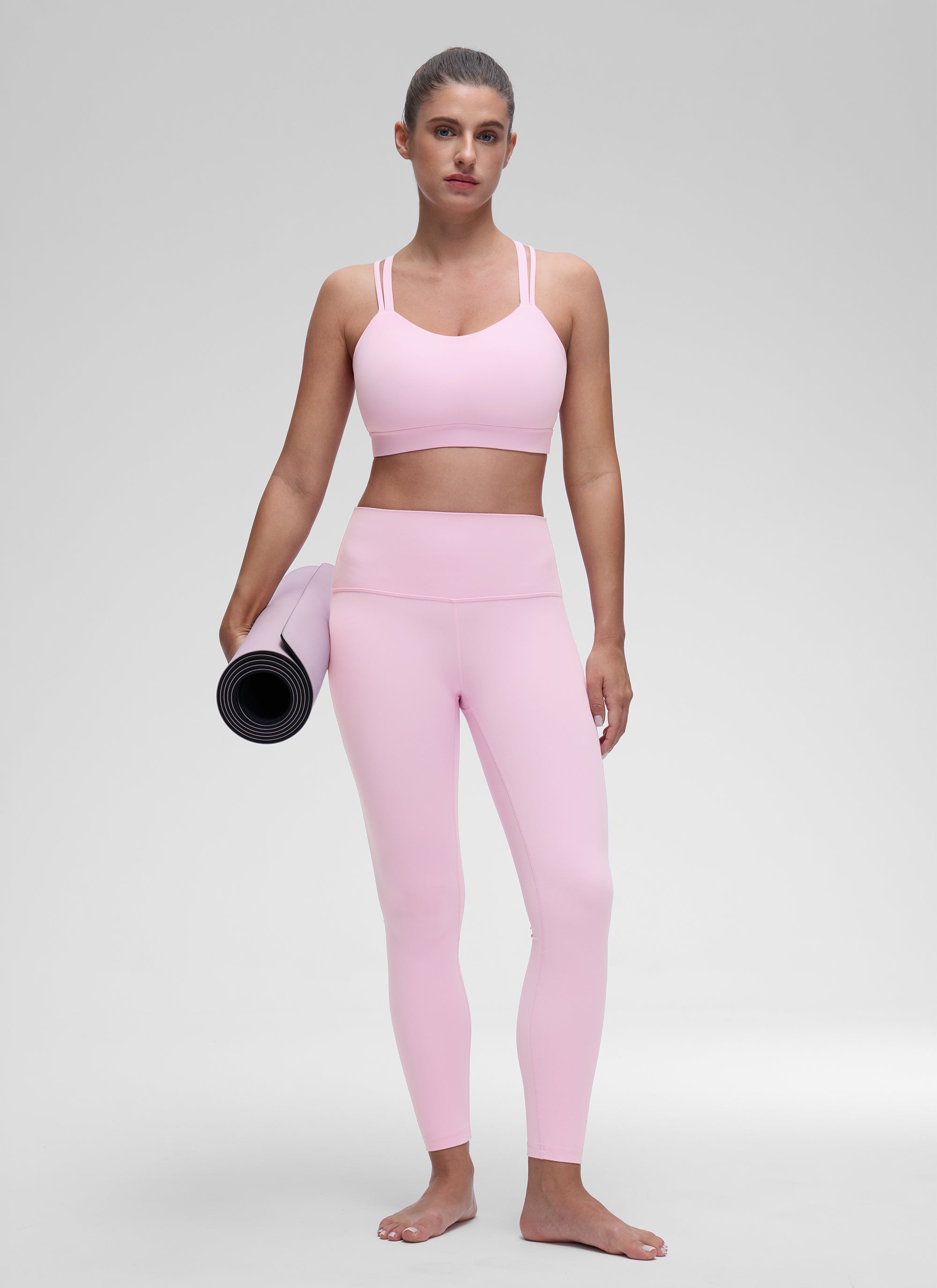 CRZ YOGA Bra Olahraga Wanita dengan Dukungan Ringan, Tali Ganda, dan Desain Berbentuk, Warna Vita Pink