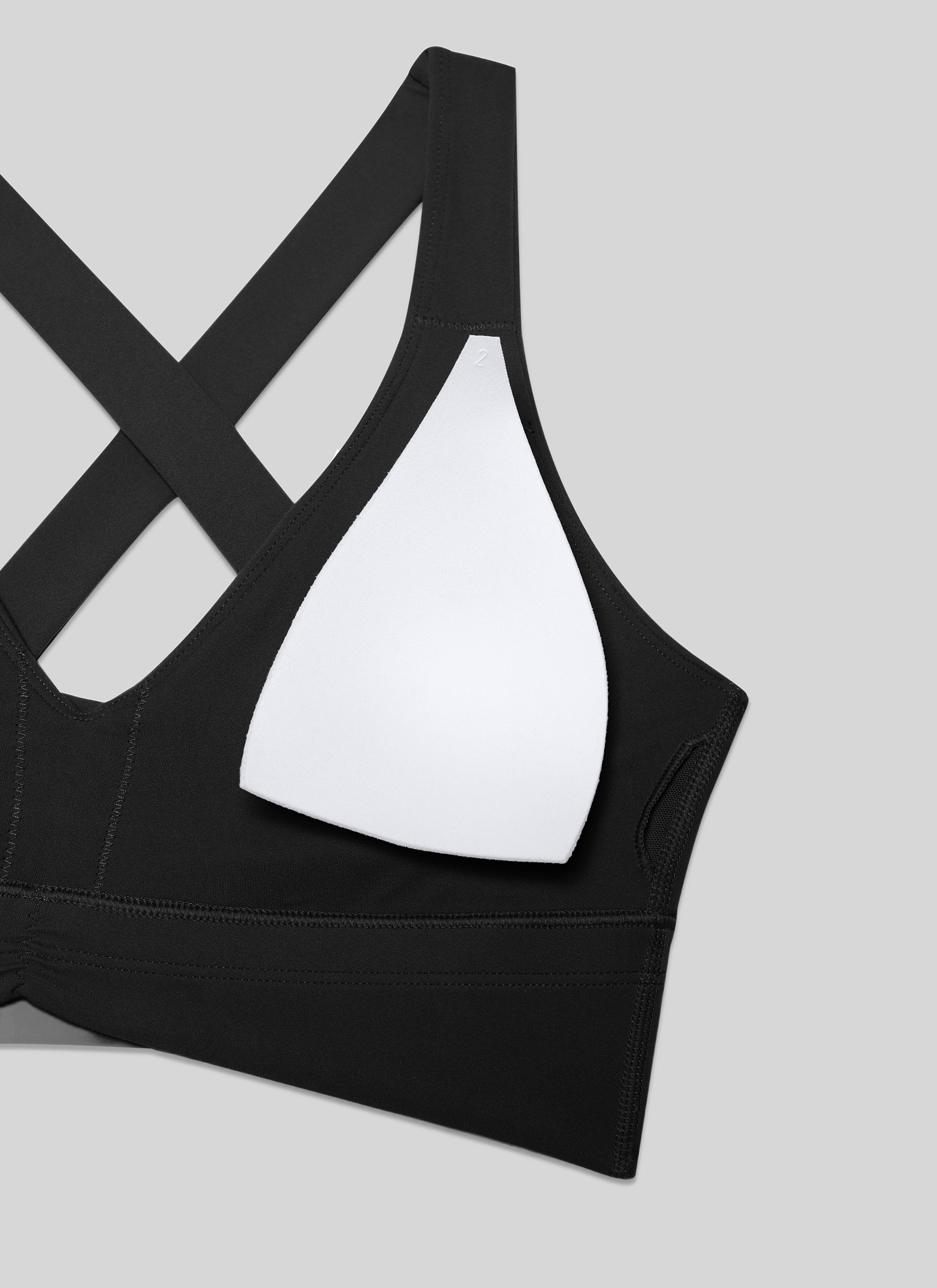 CRZ YOGA Bra Yoga Wanita dengan Dukungan Ringan, Model " Butterluxe ", Leher V Berkerut, Warna Hitam