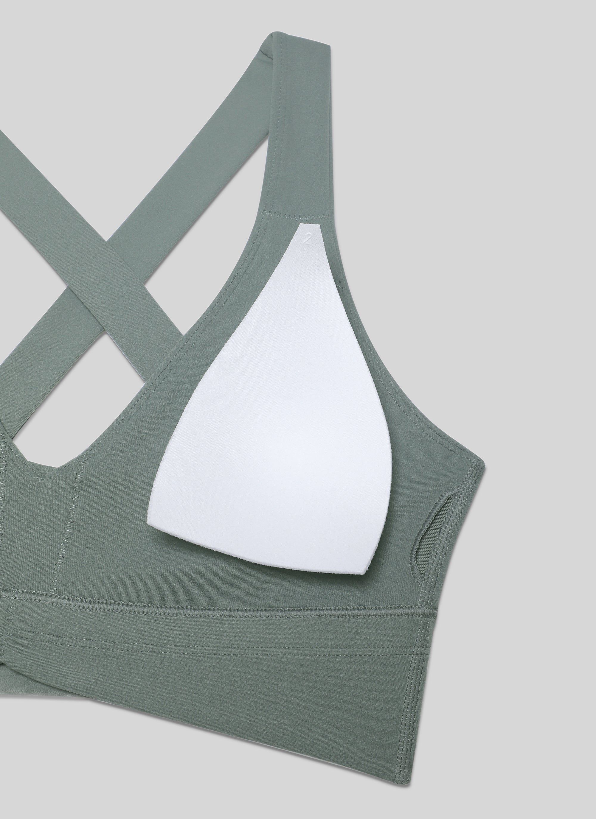 CRZ YOGA Bra Yoga Wanita dengan Dukungan Ringan, Model " Butterluxe ", Leher V Berkerut, Warna Abu-abu Sage