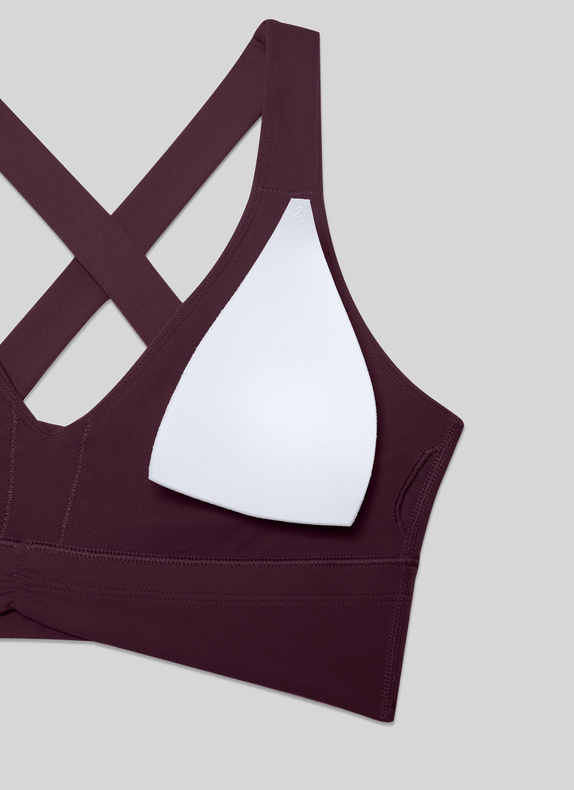 CRZ YOGA Bra Yoga Wanita dengan Dukungan Ringan, Model " Butterluxe ", Leher V Berkerut, Warna Ungu Tua