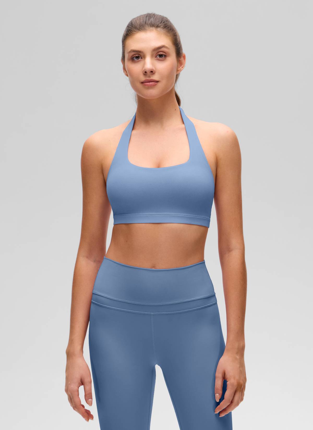 CRZ YOGA Bra Olahraga Yoga Wanita dengan Leher Bulat, Bantalan, dan Punggung Terbuka – Warna Oasis Blue