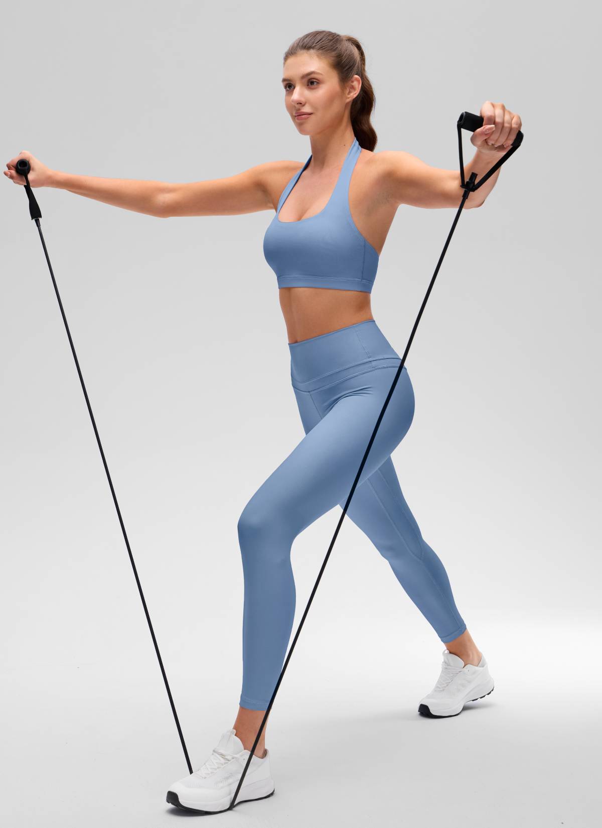 CRZ YOGA Bra Olahraga Yoga Wanita dengan Leher Bulat, Bantalan, dan Punggung Terbuka – Warna Oasis Blue