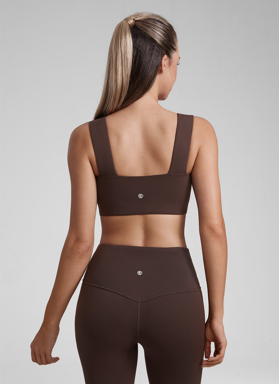 CRZ YOGA Sports Bra Tali Lebar Punggung Terbuka Square Neck Butterluxe Wanita Hot Fudge Brown