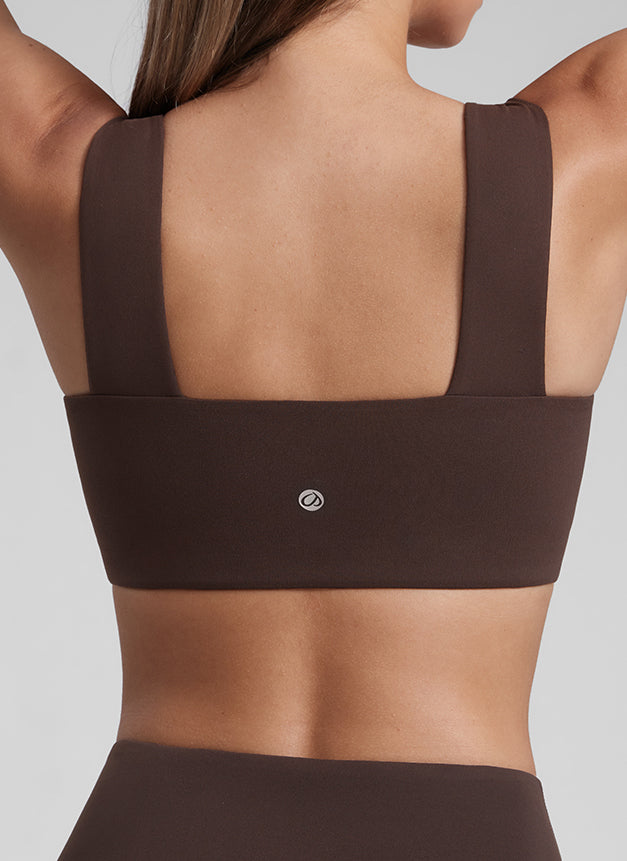 CRZ YOGA Sports Bra Tali Lebar Punggung Terbuka Square Neck Butterluxe Wanita Hot Fudge Brown
