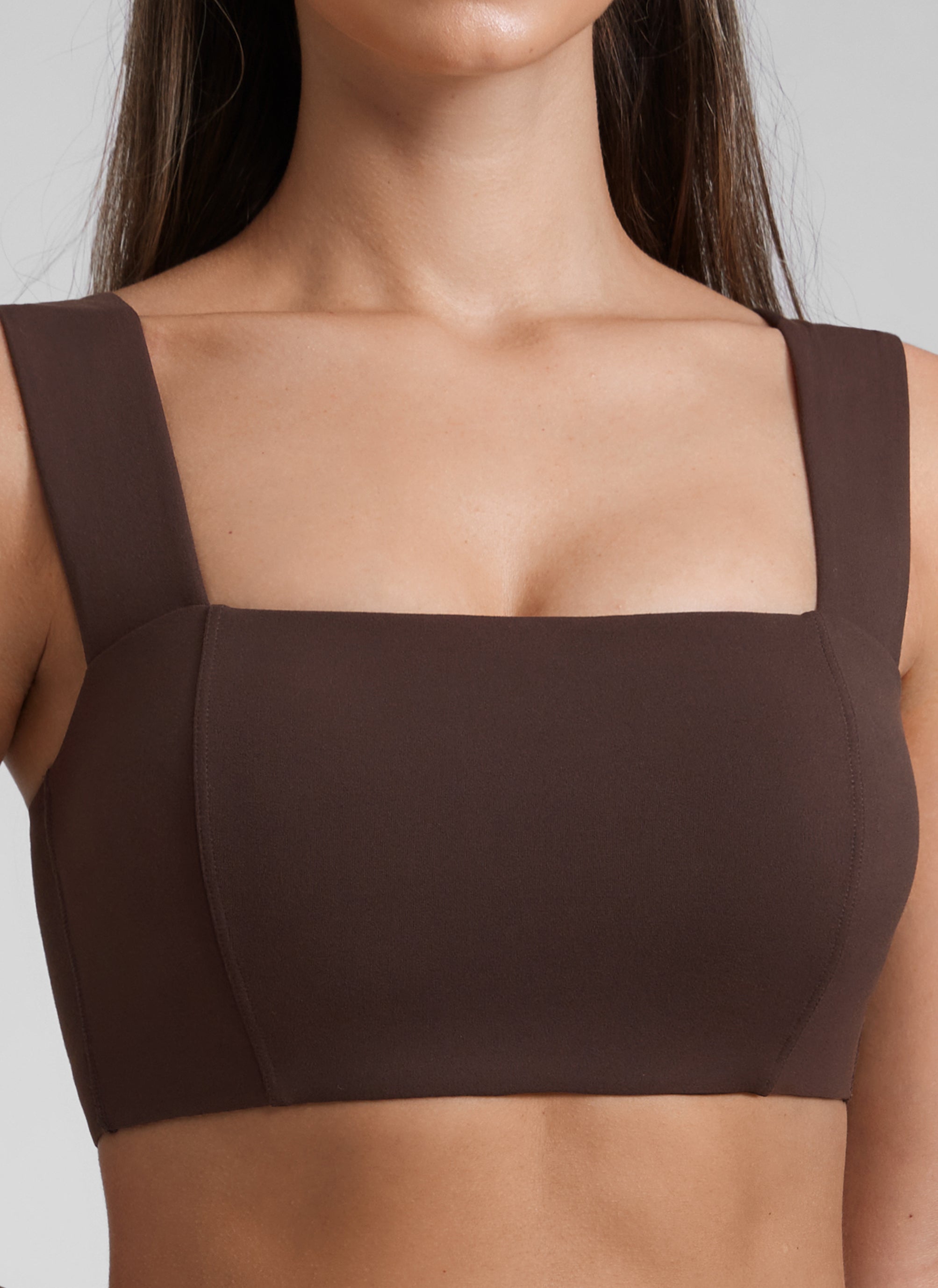 CRZ YOGA Sports Bra Tali Lebar Punggung Terbuka Square Neck Butterluxe Wanita Hot Fudge Brown