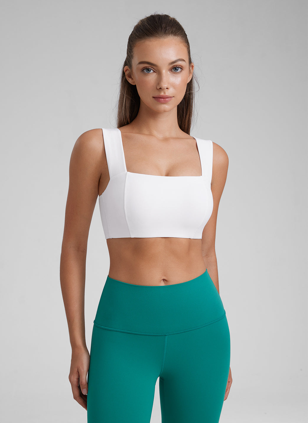CRZ YOGA Butterluxe Bra Olahraga Wanita Leher Persegi Punggung Terbuka Tali Lebar Putih