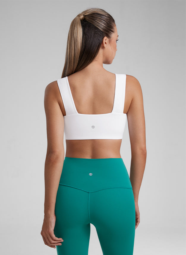 CRZ YOGA Butterluxe Bra Olahraga Wanita Leher Persegi Punggung Terbuka Tali Lebar Putih