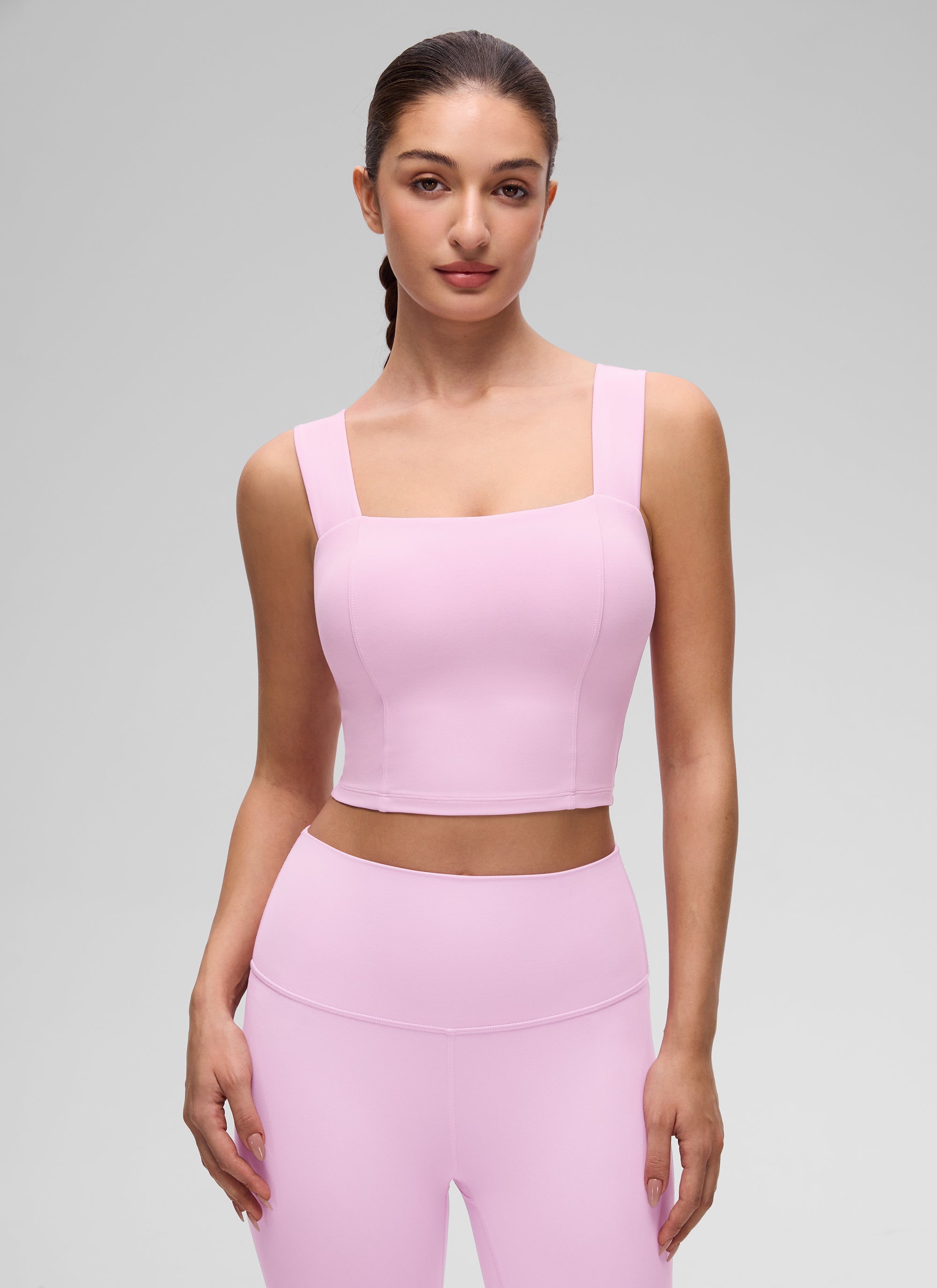 CRZ YOGA Atasan Tank Top Wanita dengan Leher Persegi, Model Crop, dan Bra Terintegrasi " Butterluxe " Warna Vita Pink