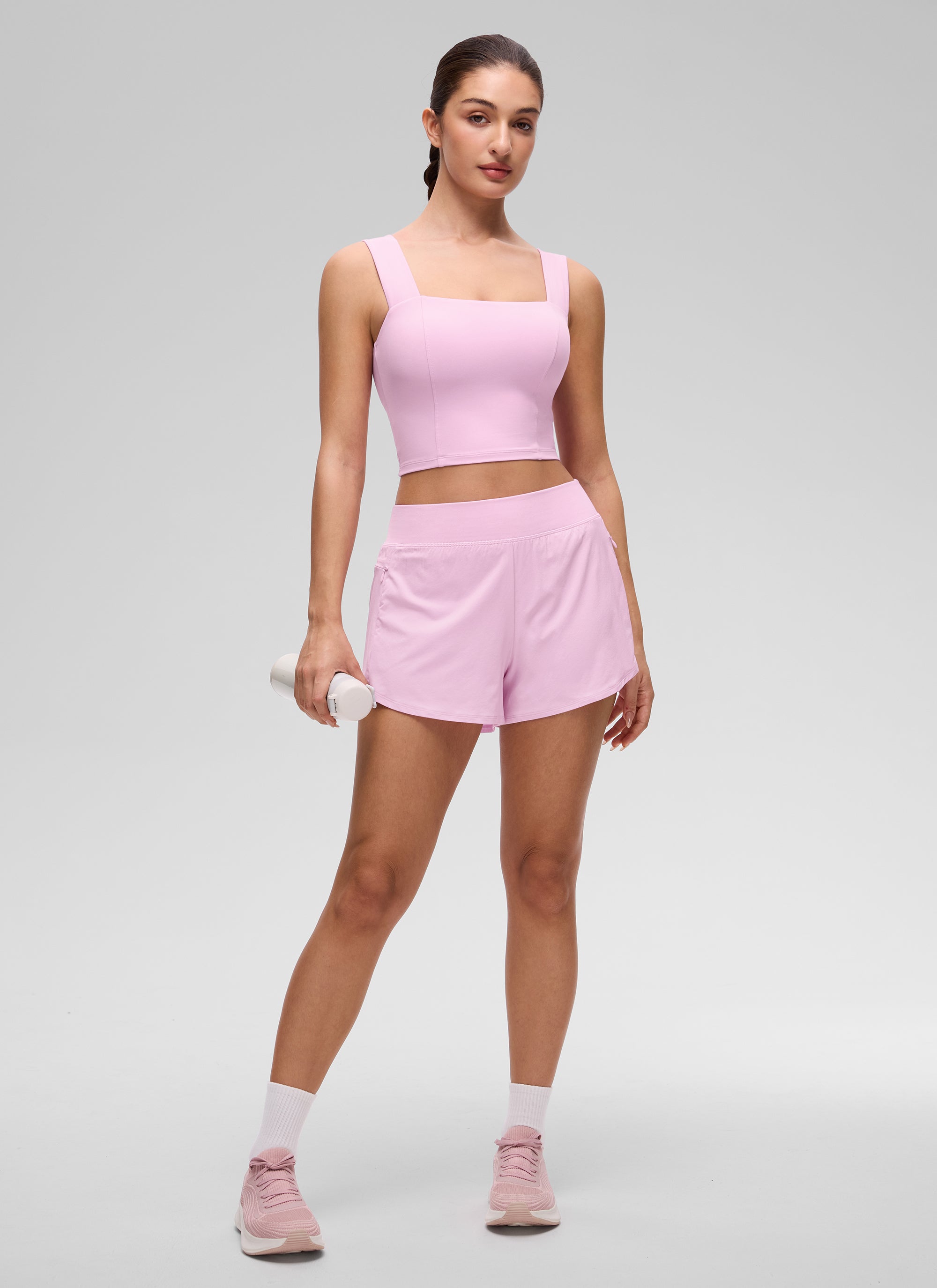 CRZ YOGA Atasan Tank Top Wanita dengan Leher Persegi, Model Crop, dan Bra Terintegrasi " Butterluxe " Warna Vita Pink