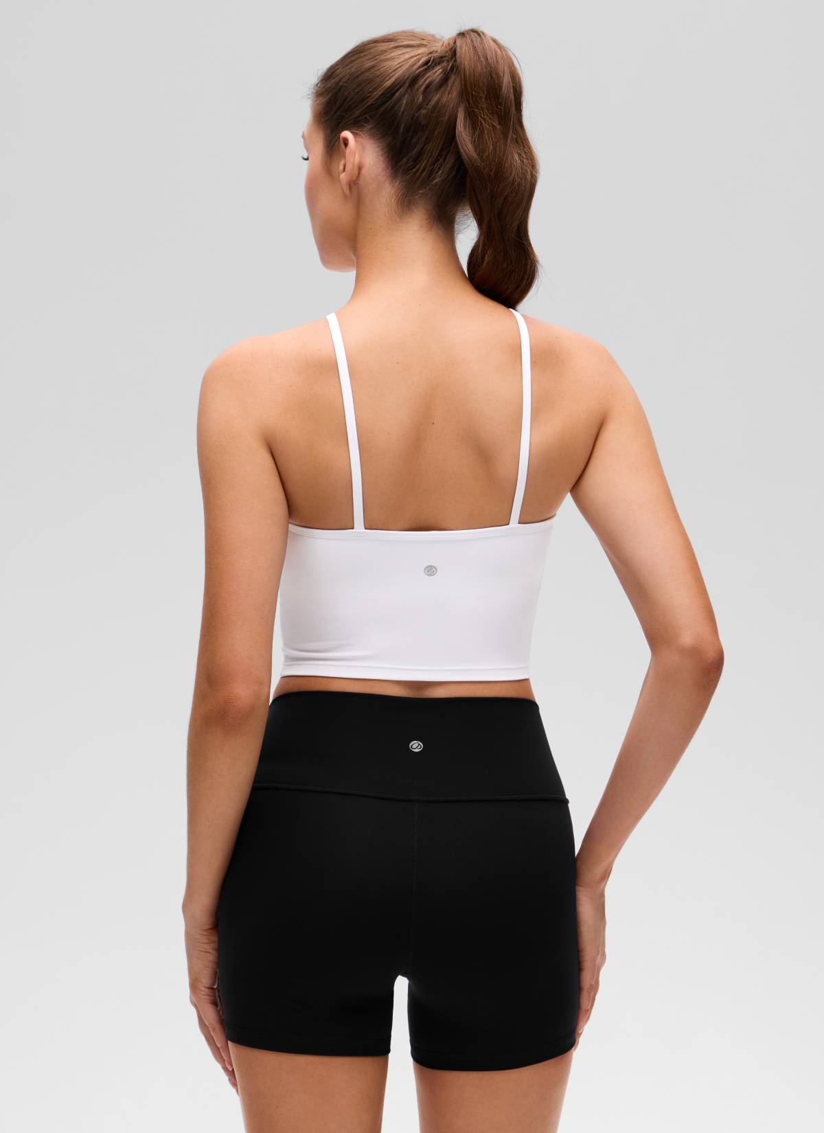 CRZ YOGA Kaos Tank Top Wanita dengan Model Halter Silang, Potongan Pendek, dan Bra Terintegrasi, Motif " Butterluxe ", Warna Putih