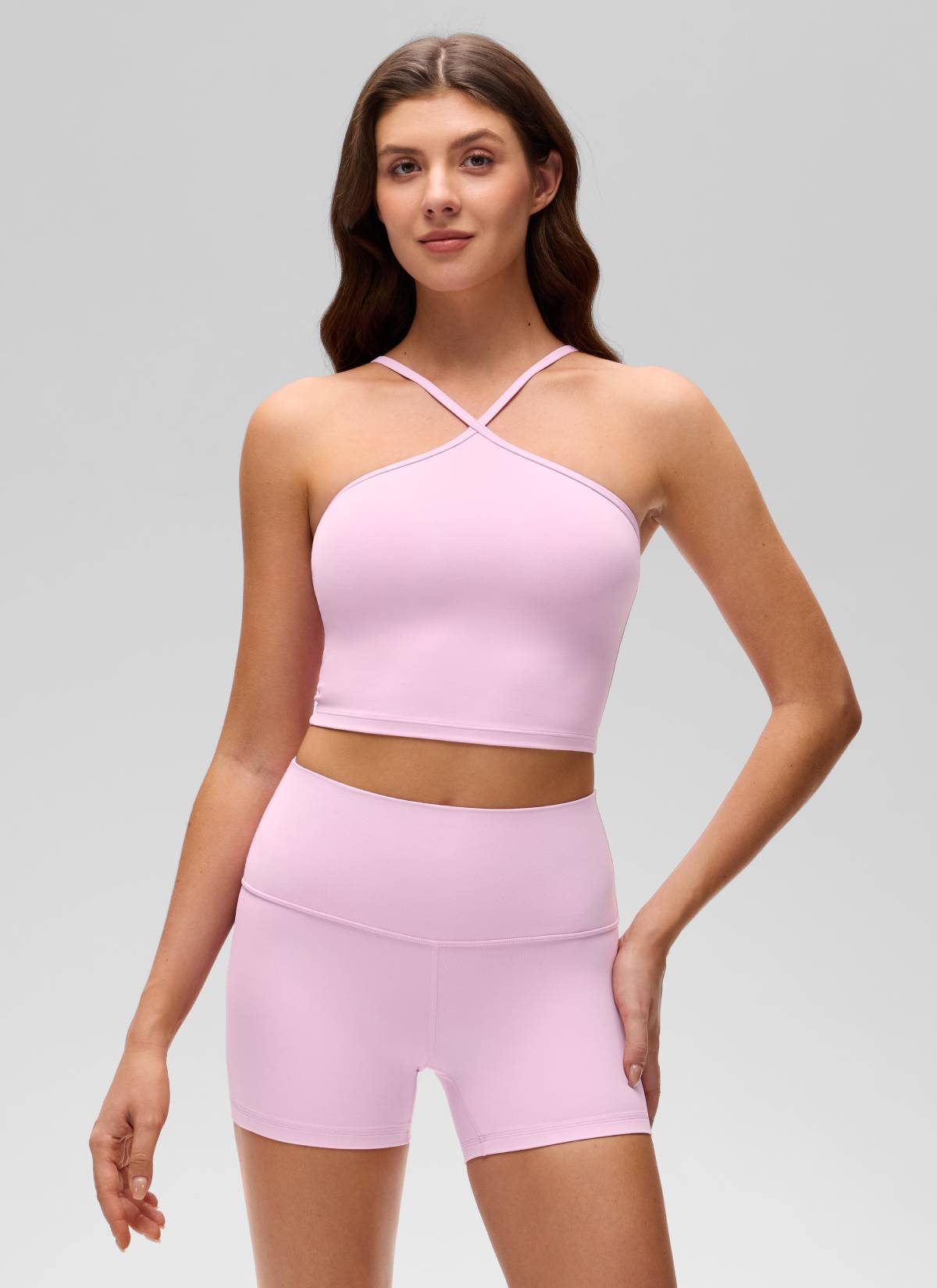 CRZ YOGA Pakaian Yoga Wanita Model Halter Pendek dengan Bra Terintegrasi " Butterluxe " Warna Vita Pink