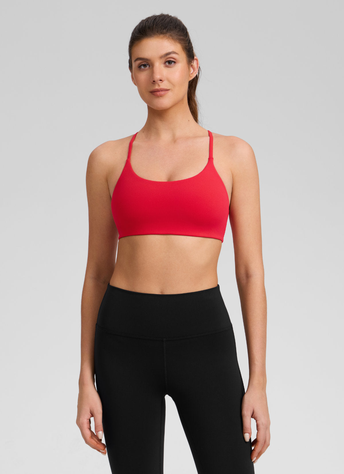 CRZ YOGA Bra Olahraga Wanita Butterlift® dengan Potongan Punggung V dan Lapisan Ganda, Warna Aurora Red